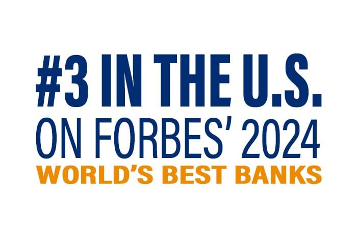 a blue & orange text graphic regarding Gate City Bank earning the #3 spot in the U.S. on Forbes’ 2024 World’s Best Banks list
