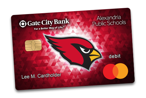 Example of Alexandria Public Schools debit card from Gate City Bank