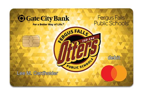 Example of Fergus Falls Public Schools Otters debit card from Gate City Bank